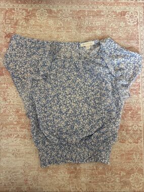Madewell Light Blue Floral Smocked Waist Short Sleeve Top